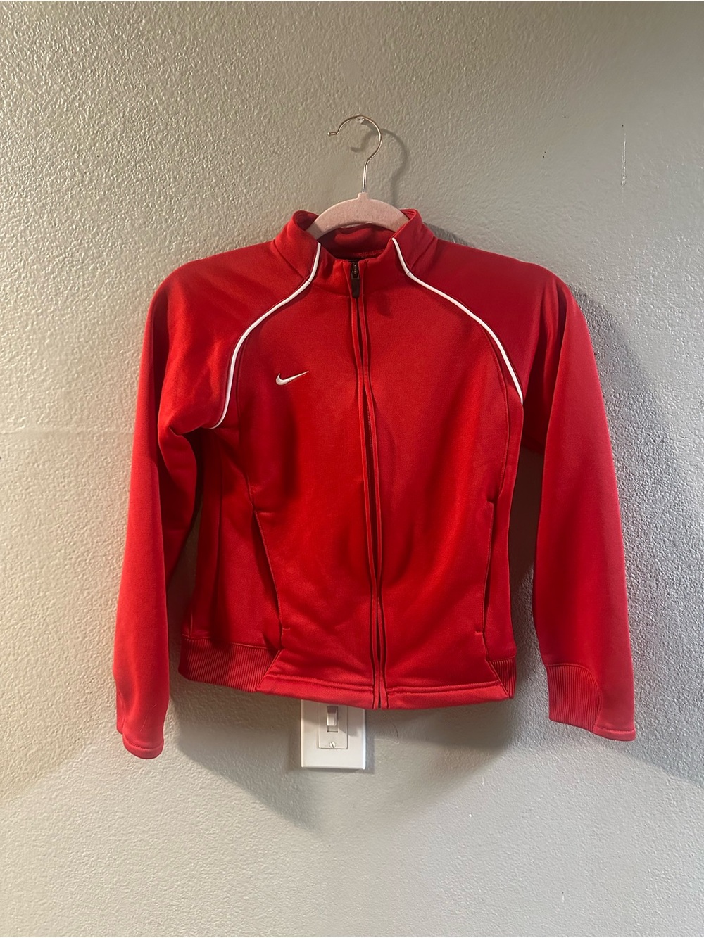 Nike Red Elite Dri-Fit Kids Full-Zip Track Jacket with White Piping